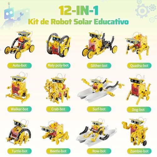 12-in-1 Solar-Roboter-Kit mit verschiedenen Roboter-Modellen.