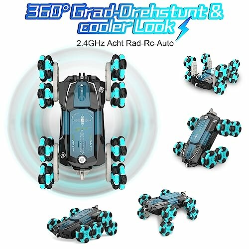 Ferngesteuertes Auto mit 360-Grad-Drehfunktion und acht Rädern.
