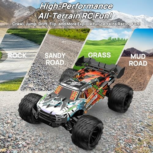 Geländewagen ferngesteuertes Auto auf verschiedenen Oberflächen.