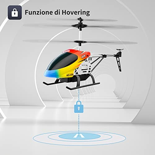 Buntes ferngesteuertes Hubschrauber schwebt