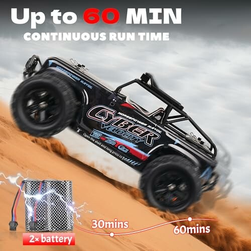 Ferngesteuertes Auto fährt in der Wüste.