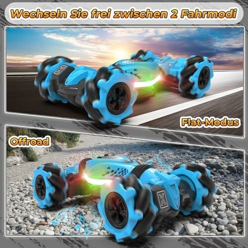 Ferngesteuertes Auto mit zwei Fahrmodi: Straße und Offroad.