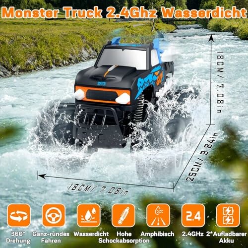 Ferngesteuerter wasserdichter Monstertruck im Fluss