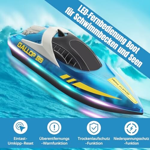 Ferngesteuertes Boot für Schwimmbecken und Seen mit LED.