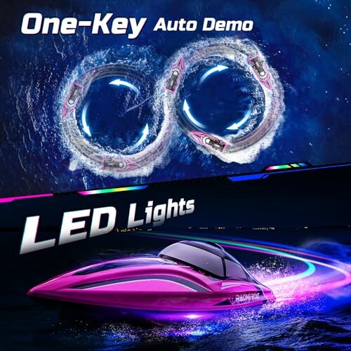 Ferngesteuertes Boot mit LED-Lichtern auf Wasser