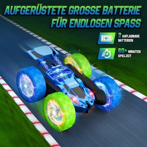 Ferngesteuertes Auto mit aufgerüsteter Batterie auf einer Rennstrecke