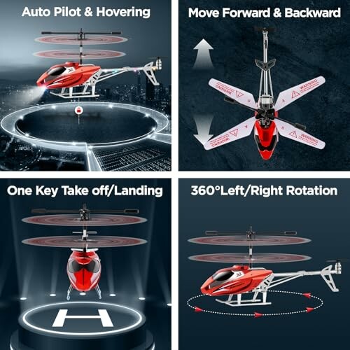 Funktionen eines roten ferngesteuerten Hubschraubers.
