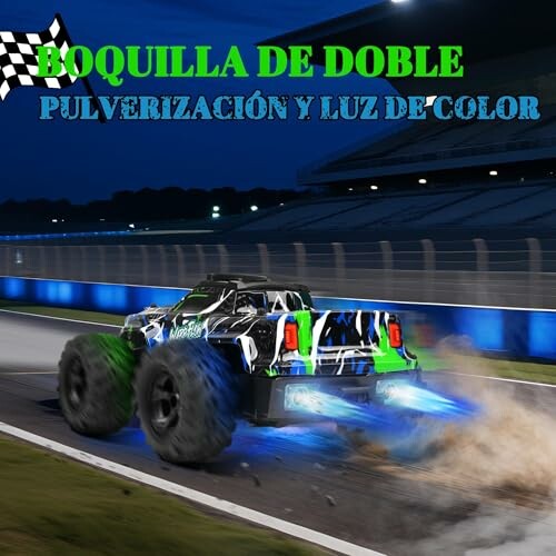 Ferngesteuertes Auto auf Rennstrecke bei Nacht mit Lichteffekten