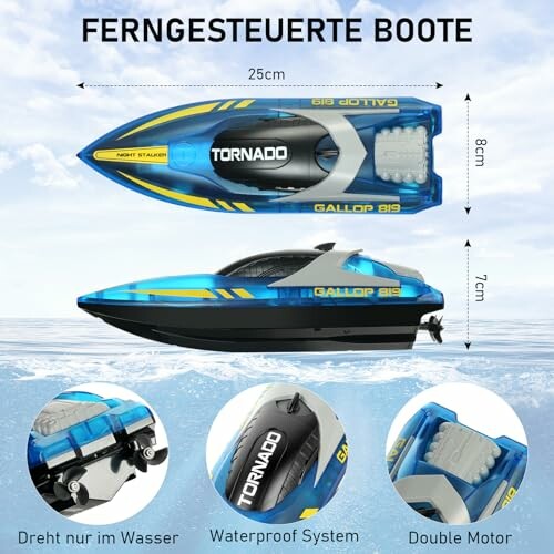 Fernbedienbares Boot mit Wasserfahrsystem.