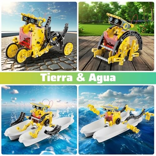 Verschiedene Roboter, die auf Land und Wasser funktionieren.